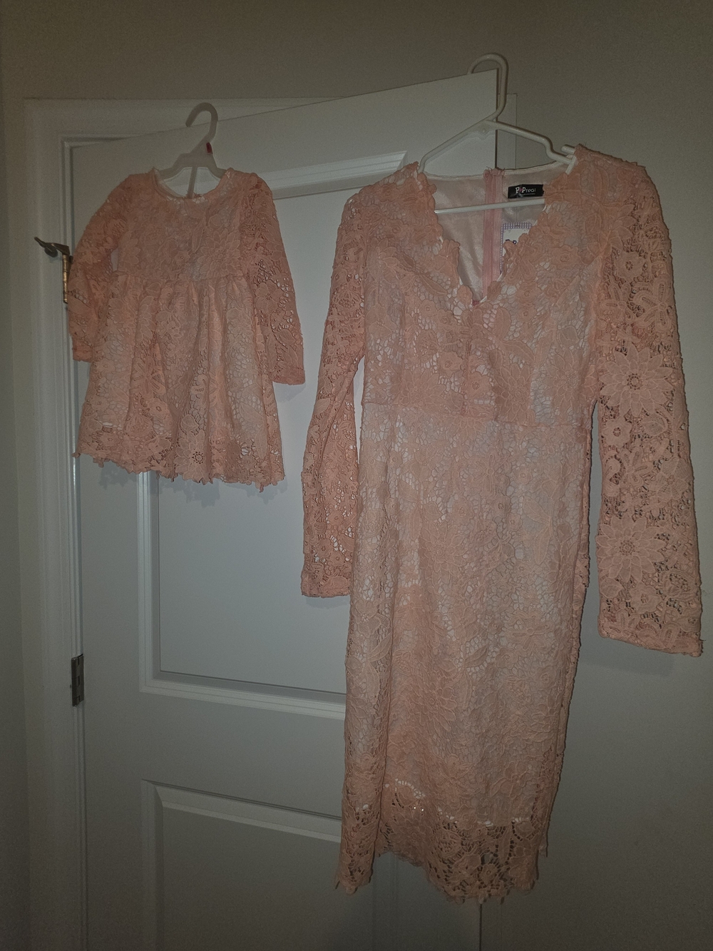 Mommy and Me Peach Lace Long-Sleeve Dresses